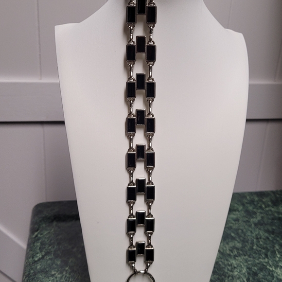 Ornate Black Cross Pendant Necklace With Black And Silver Belt - Picture 4 of 12